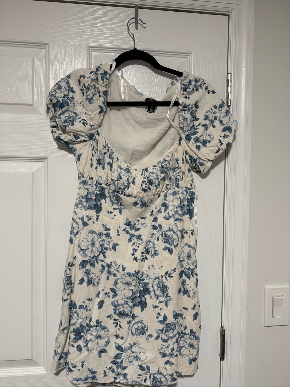Aqua White Mini Dress with Blue Floral Pattern